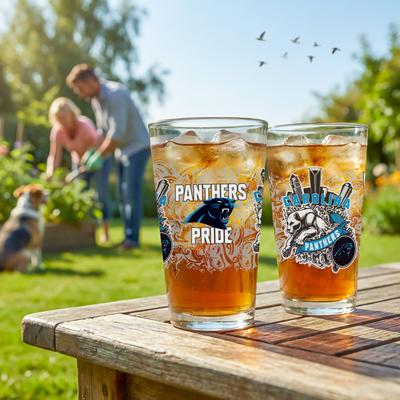 Evergreen Carolina Panthers 16 oz Pint Glasses, Set of 2 - 16 oz
