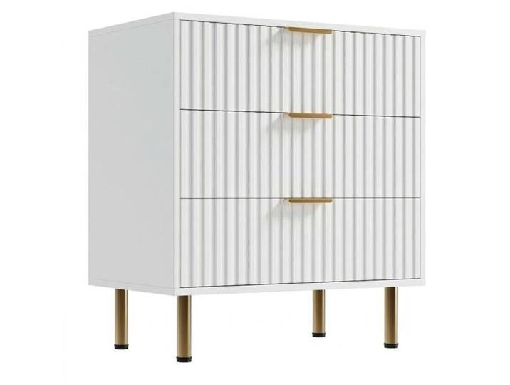 Koioplie Commode 3 tiroirs à façade cannelée design moderne meuble rangement MDF avec pieds dorés pour chambre Blanc