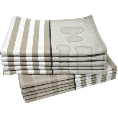 Geschirrtuch DYCKHOFF "Gläser / Halbleinen", beige (sand), B:50cm L:70cm, 45% Leinen, 55% Baumwolle, Geschirrtücher, Geschirrtuch, mit Gläser & Streifen Motiv, Maße je Tuch ca. 50x70 cm