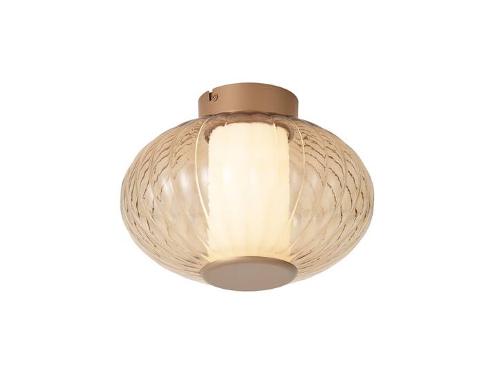 Plafonnier design laiton 28cm avec verre ambré, LED intégrée et