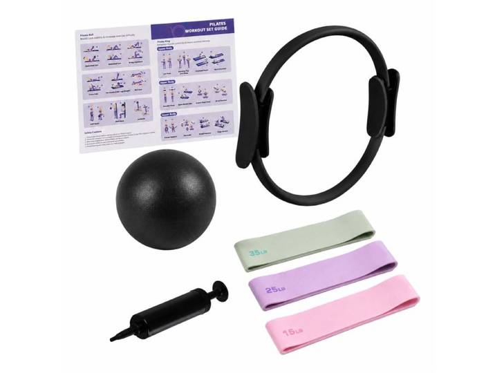 Relaxdays 6-teiliges Pilates Set Ring Ball Bänder