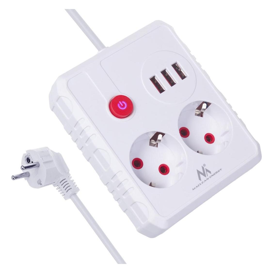 Maclean Steckdosenleiste, Verlängerungskabel, 2 Steckdosen + 3 USB-Anschlüsse (2x, Typ 13, USB-A, 1.50 m) (MCE387 W)