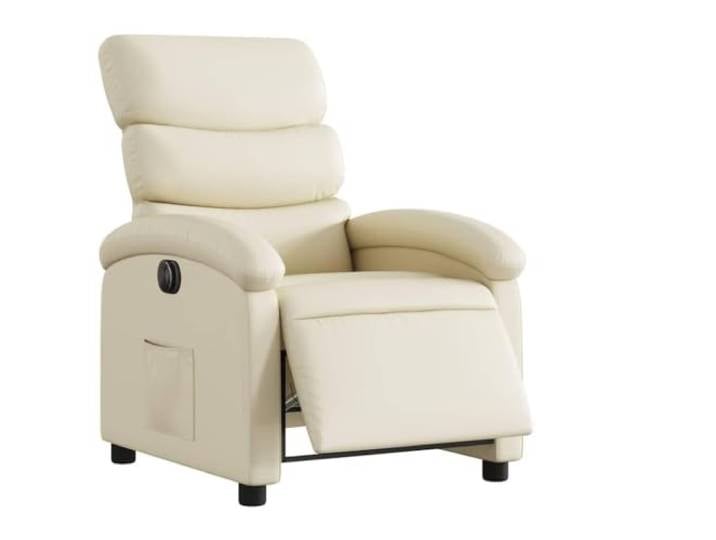 Relaxsessel Elektrisch Creme Kunstleder Motorische Liegefunktion bis 135 Grad,Seitentasche,Holz-Metall-Rahmen,110 kg pro Sitz