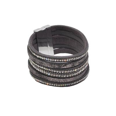 Armband STEUER "Metall Lederband dunkelgrau", grau, Armbänder, Damen, 19,5cm, Metall, glänzend, Armband