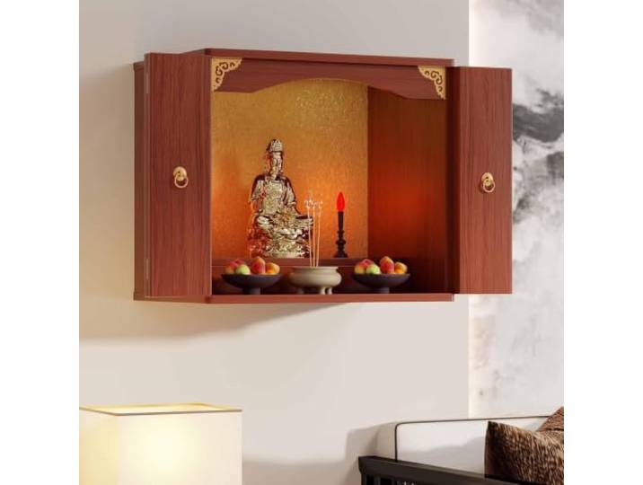 Wandaltar Schrein Offering Tisch, Buddha Altar Tisch Mit Türen,Chinesischer Meditationstisch, Buddhistisches Regal Für Figuren，for Buddha-Statuen, Kerzendosen, Räuchergefäße, Opfergaben
