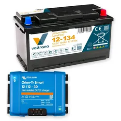 Voltrana Ladebooster-Set 12,8V 134Ah Lithium LiFePO4 Batterie mit Victron Orion-Tr Smart 12/12-30A