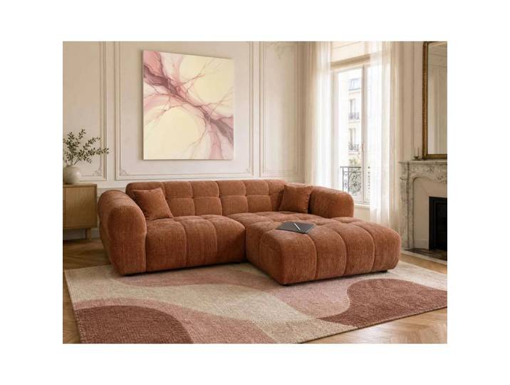 Mini Ray - Canapé d'angle droit 4 places en tissu texturé - Terracotta