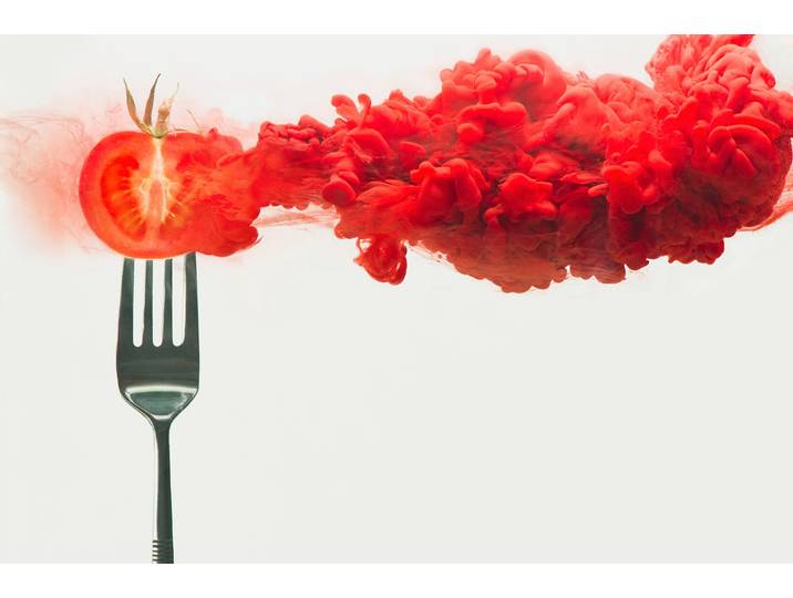 Fototapete PAPERMOON Photo-Art DINA BELENKO, ZERFALLENE TOMATE , bunt, B:5m L:2,8m, Vlies, Tapeten, Fototapete