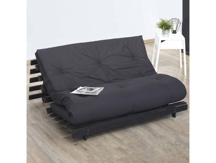Matelas futon coton + fibres gris anthracite 140x190