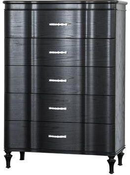 Benjara Eleena Tall Dresser Chest, 5 Drawers, Black Solid Wood, Crystal Accents