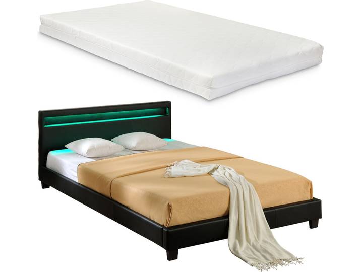 LED Design Bett + Matratze 180 x 200 cm Kunst-Leder Schwarz Polster CORIUM