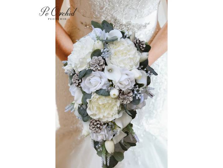 PEORCHID-Bouquet de Fleurs Artificielles pour Noël et Mariage, Cônes Enrichis Givrés, Pivoines, Terre de Calcul, Patients en Cascade d'Hiver