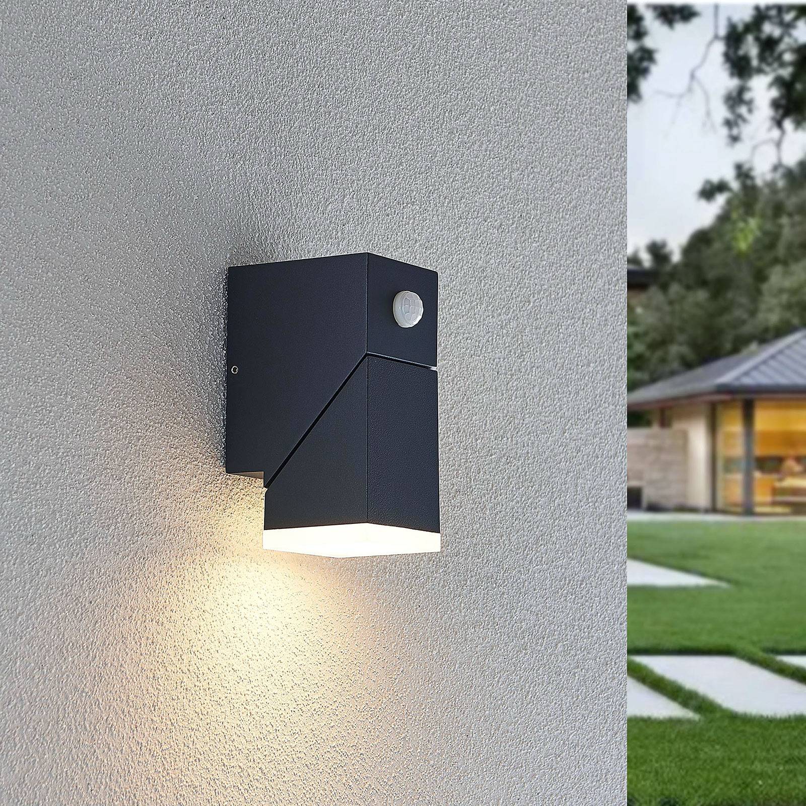 Kinkiet zewnętrzny LED z czujnikiem Sally Lindby, czarny, aluminium, nowoczesny