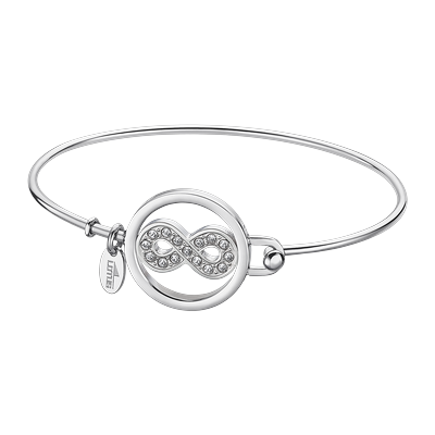 Armreif LOTUS "Essentials - Infinity Unendlichkeitsschleife", silber (edelstahlfarben, kristallweiß, kristallweiß), Armbänder, Damen, Edelstahl, Armreif, mit Glasstein