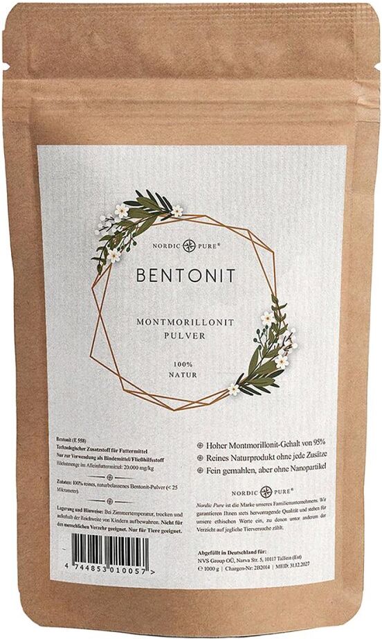 Bentonit 95 % Montmorillonit Pulver Nordic Pure – nur für Tiere 500g