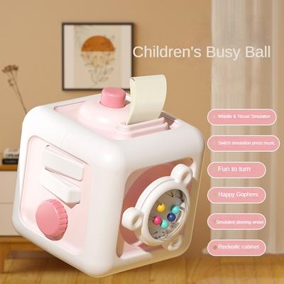 Uplifted Trends Montessori Busy Board Sensory Toy For Toddlers Fine Motor Skills Cube new Pink