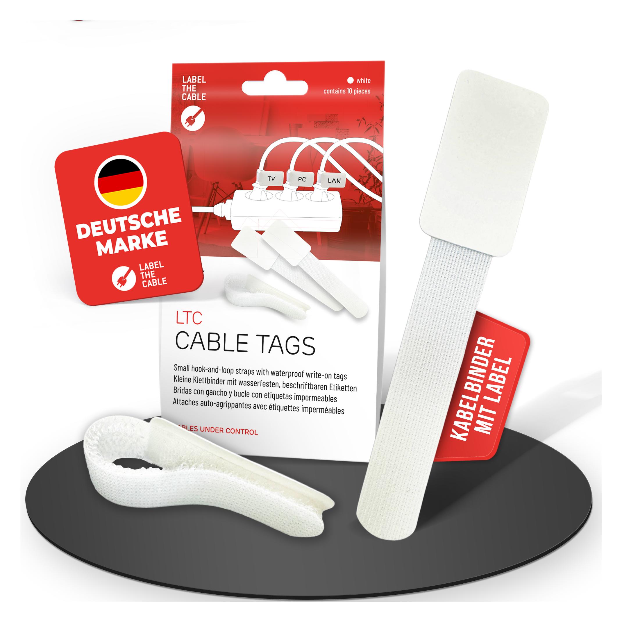 Label-the-cable LTC CABLE TAGS, Klett Kabelfahnen beschriftbar 10er Set weiss (Klettkabelbinder, 90 mm, 10 Stk.) (LTC 2620-10)