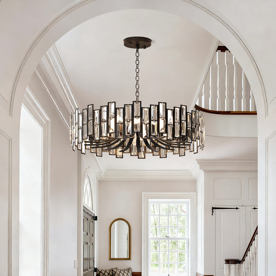 Canora Grey Alfaigh Modern Geometric Crystal Chandeliers with 14 Lights and Adjustable Chain, Black Black 20cm H X 58cm W X 58cm D