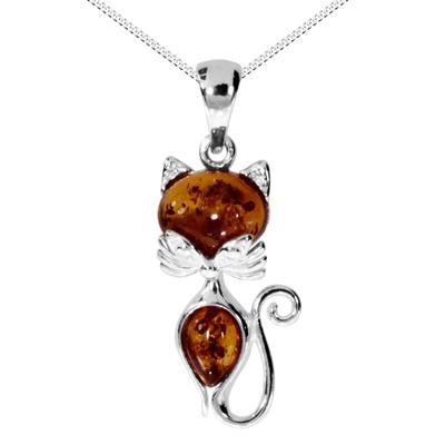 Kette mit Anhänger OSTSEE-SCHMUCK "Ostsee-Schmuck Kette mit Anhänger Katze Kette mit Anhänger Katze" Gr. 42, silber, Halsketten, Damen, 42cm, Silber 925 (Sterlingsilber), L: 42