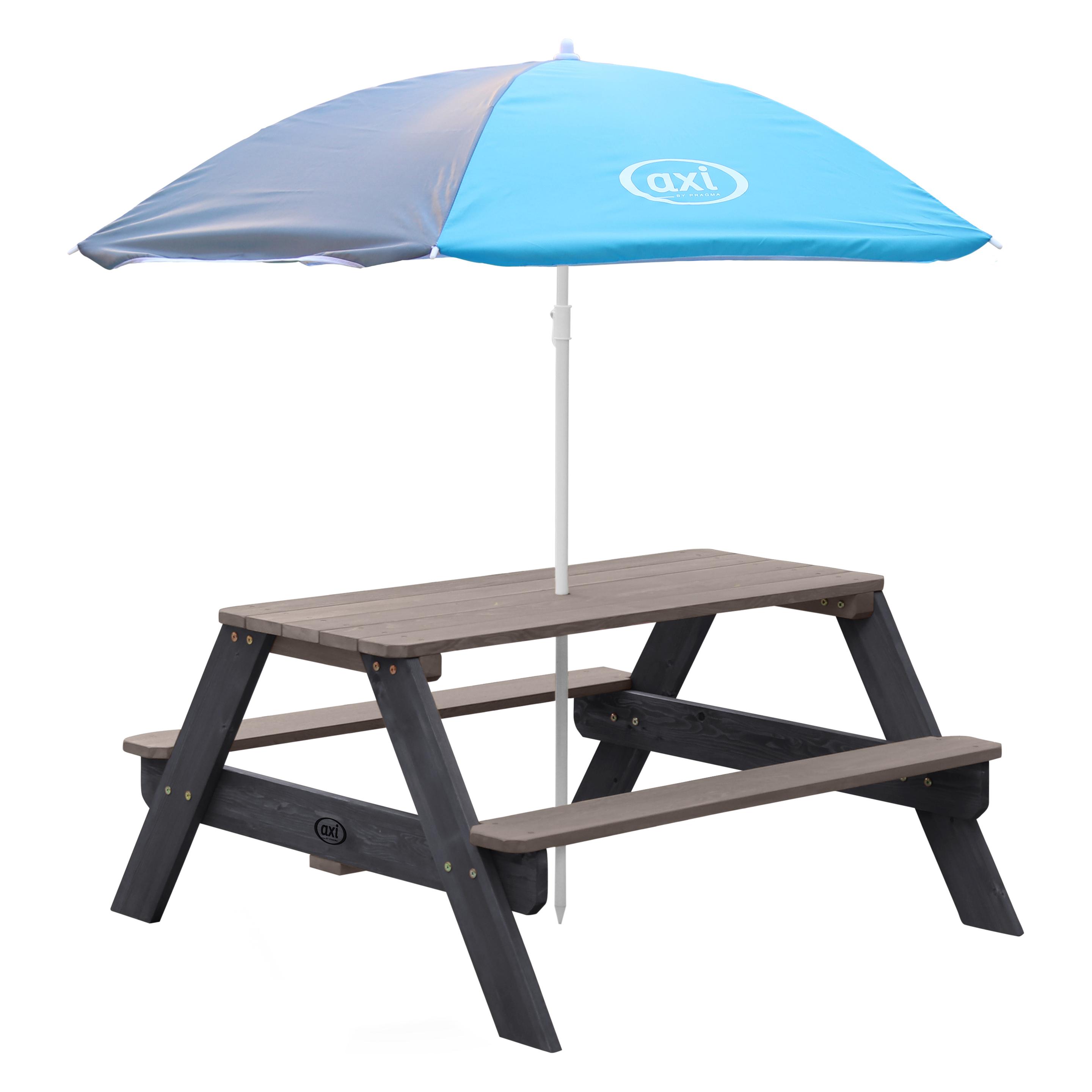 Axi Nick Picknicktisch Anthrazit/Grau - Sonnenschirm Blau/grau (A031.003.05)