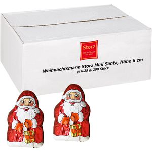 Storz Weihnachtsmann Mini Santa, Höhe 6 cm, Fairtrade, Edelvollmilch-Schokolade, je 6,25 g, 200 Stück