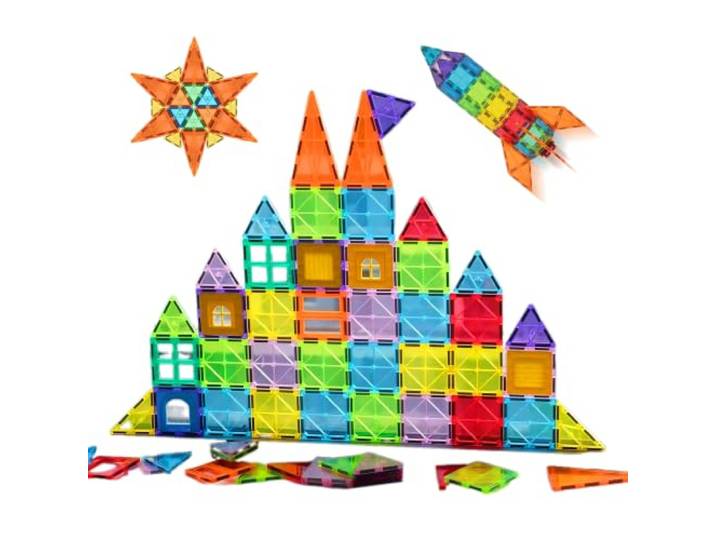 Relaxdays Blocs magnétiques\, XXL\, 100 pièces\, blocs colorés pour enfants formes variées\, jouets magnétiques\, dès 3 ans