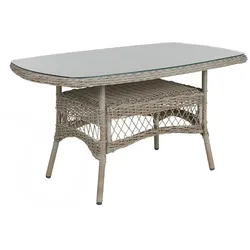 Gartenesstisch Kamomill 135x80 cm aus Kunst-Rattan und Glas, klassisch, beige, für 4–6 Personen