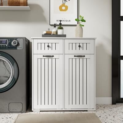 PRIMEPLUS Tilt Out Freestanding Laundry Hamper Cabinet with Removable Liner Bag
