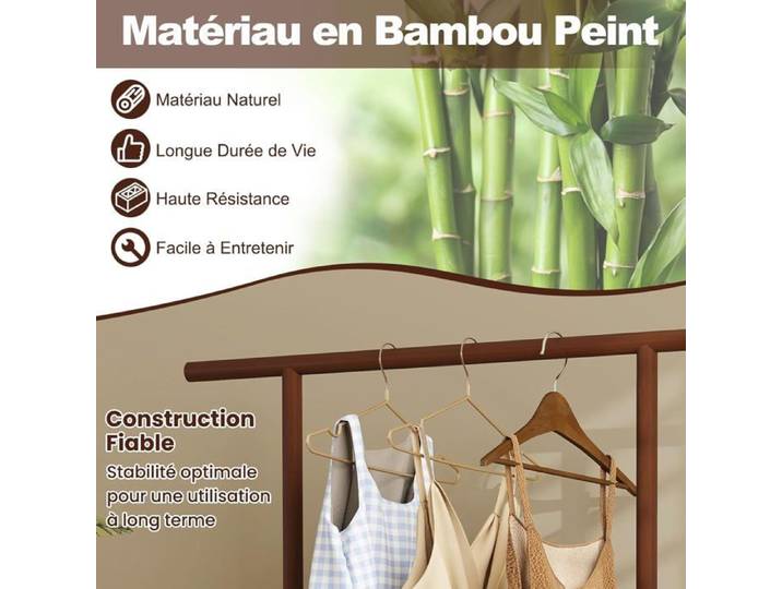 GIANTEX Portemanteau en Bambou 2 en 1 Portant à Vêtements Indépendant avec Roues Panier de Rangement en Rotin 100X32 5X172CM