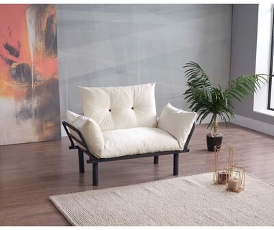 Furnia Bullet Extra Wide Modern, Metal Legs Button Loveseat