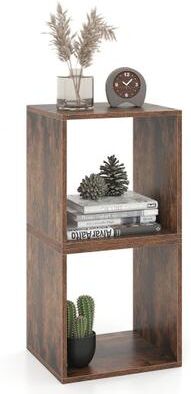 Costway Cube Storage Organizer Set of 2 for Living Room Bedroom Study-Rustic Brown