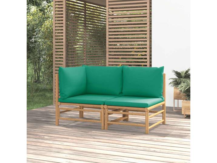 vidaXL 2-tlg. Garten-Lounge-Set mit Grünen Kissen Bambus