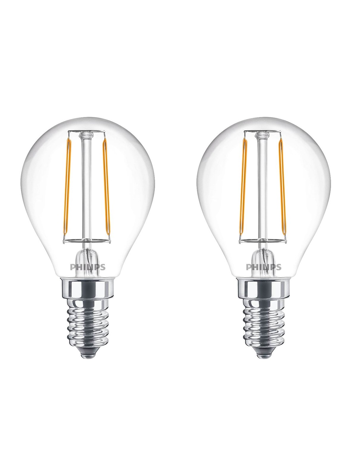 Philips LED-Lampe Classic Mini-ball 2W/827 (25W) Clear 2-pack E14