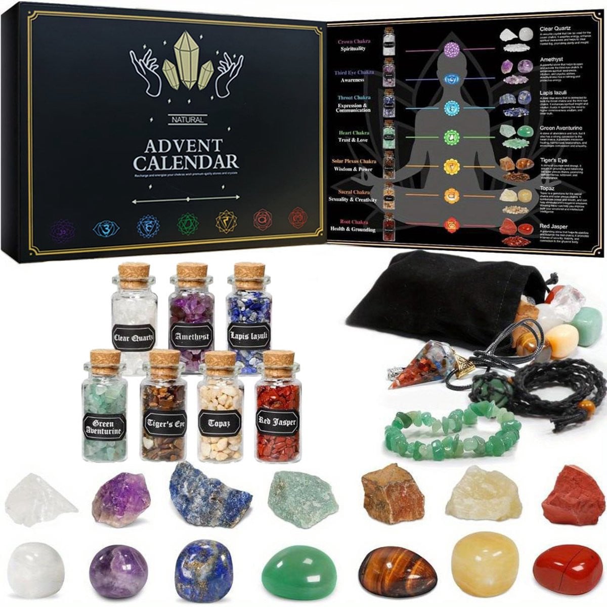 Adventskalender Edelstenen 2026 - Kristallen Adventskalender met 24 dagen verrassing van natuurlijke edelstenen