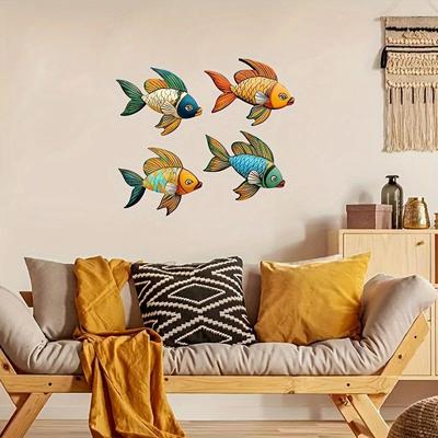 Inspire Essentials Colorful Tropical Fish Wooden Wall Art Nautical Decor Set For Coastal And Beach Home 1