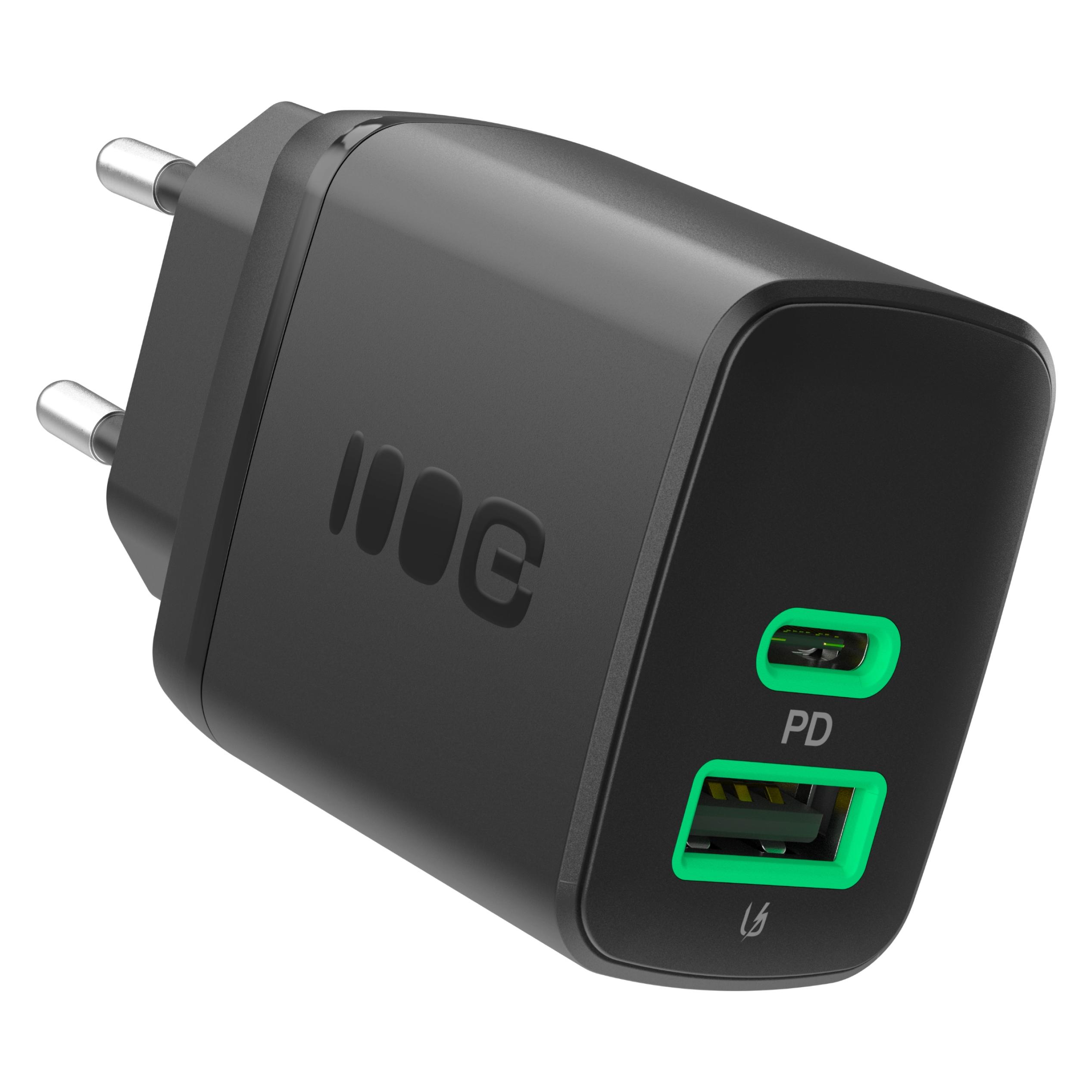 GreenCell PowerSource Duo30 Charger USB/USB-C Black Power Adapter 30W Power Delivery (30 W, 2 Ports) (CHARB-GC-30AC-B)