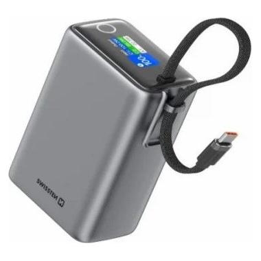 Swissten 22013977 Reise-Powerbank 25000 mAh mit integriertem USB-C-Kabel 100W grau (25000 mAh, 100 W, 96.25 Wh) (22013977)