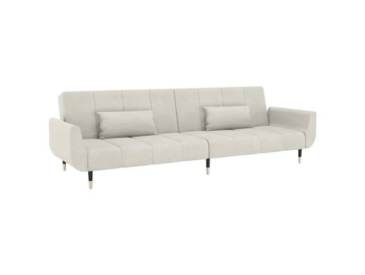 Promotion Nove  SOFA - Canapé-lit Convertible - chaise longue à 2 places avec deux oreillers Crème Velours FR_02912633