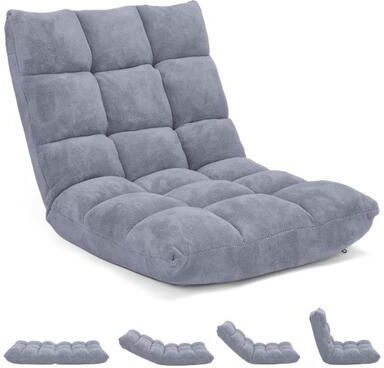 Costway Adjustable 14-position Cushioned Floor Chair-Gray