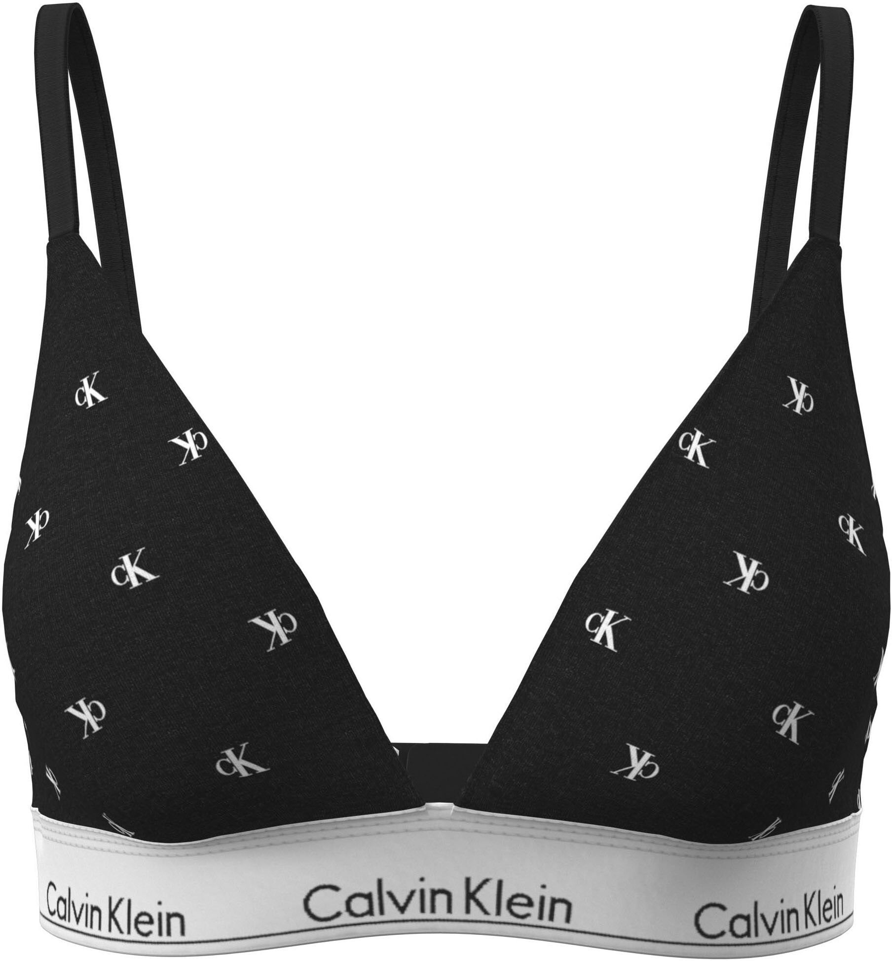 Triangel-BH "LIGHTLY LINED TRIANGLE", Damen, Gr. XL (42), N-Gr, schwarz (diamond logo schwarz), Web, Obermaterial: 53% Baumwolle, 35% Modal, 12% Elasthan, CALVIN KLEIN UNDERWEAR, regular fit, BHs Triangel-BH, Mit elastischem Saum diamond logo schwarz XL (