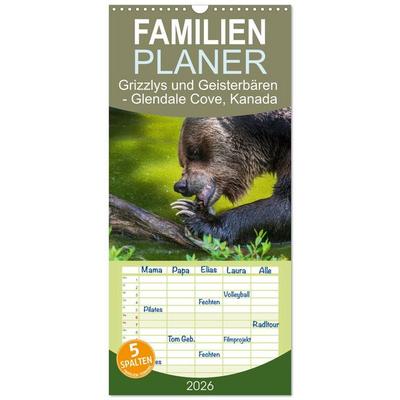 Familienplaner 2026 - Grizzlys und Geisterbären - Glendale Cove, Kanada mit 5 Spalten (Wandkalender, 21 x 45 cm) CALVENDO