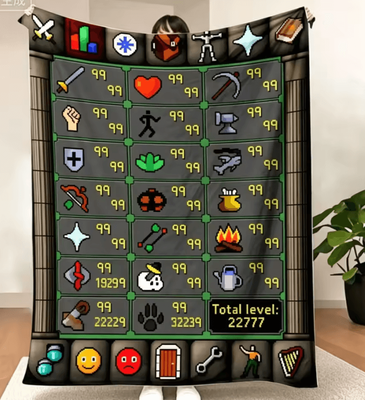 Inspire Curations OSRS Maxed 99 Skills Fleece Gaming Throw Blanket 5 150x200cm