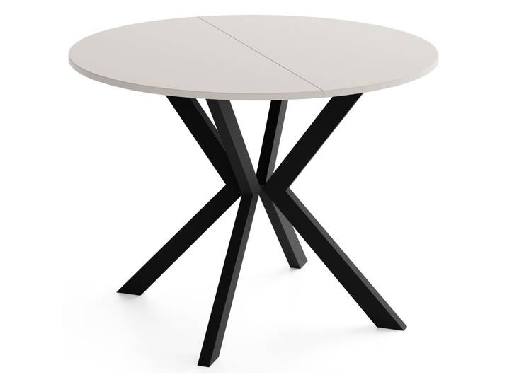 ESSTISCH Valio rund oval ausziehbar verlängerbar mit schwarzen Metallbeinen, Kaschmir 90-130/90/76 cm