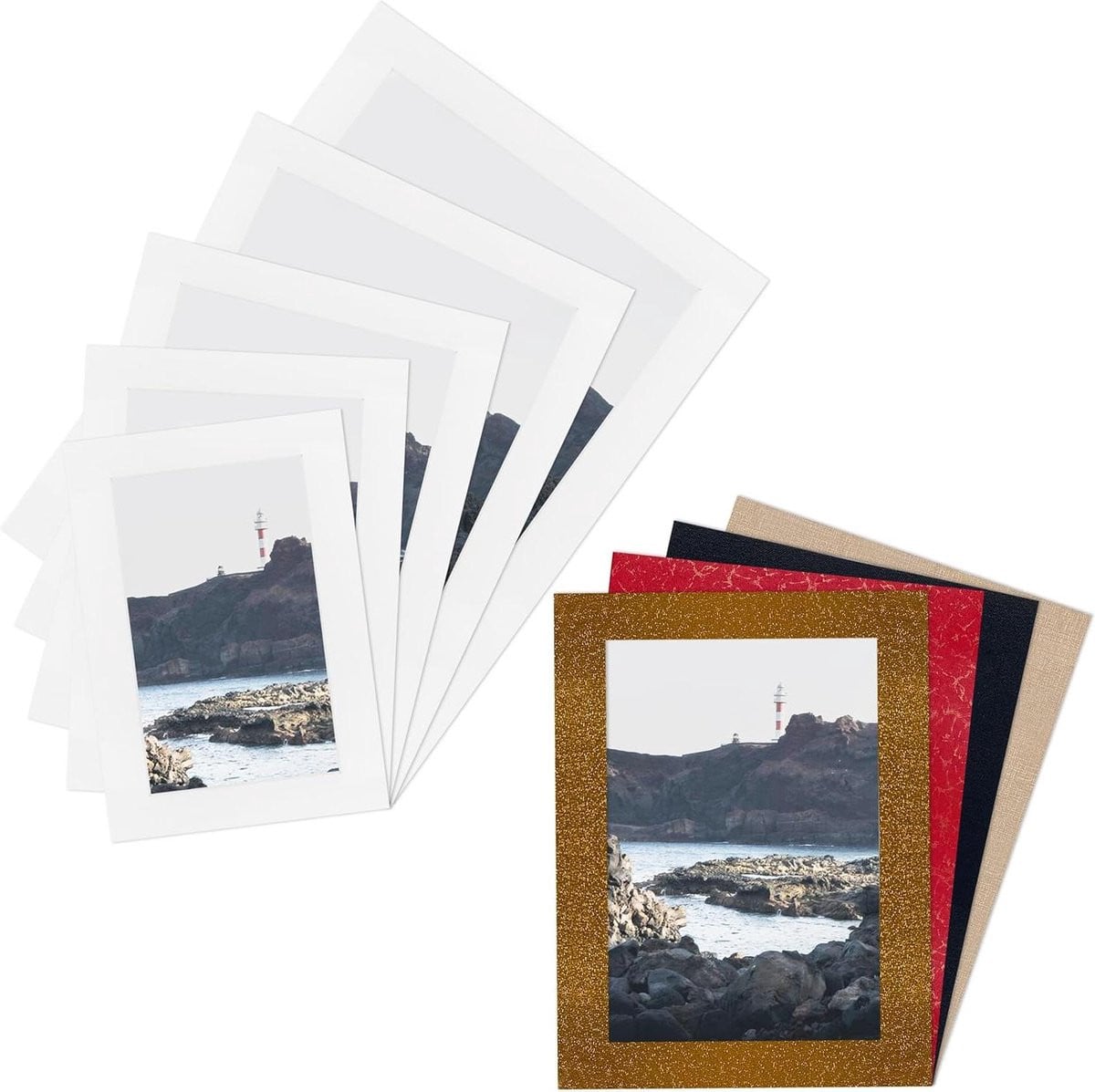 Set van 28 Passepartouts van Karton voor Fotolijsten - Wit - 6 Maten - Multicolore