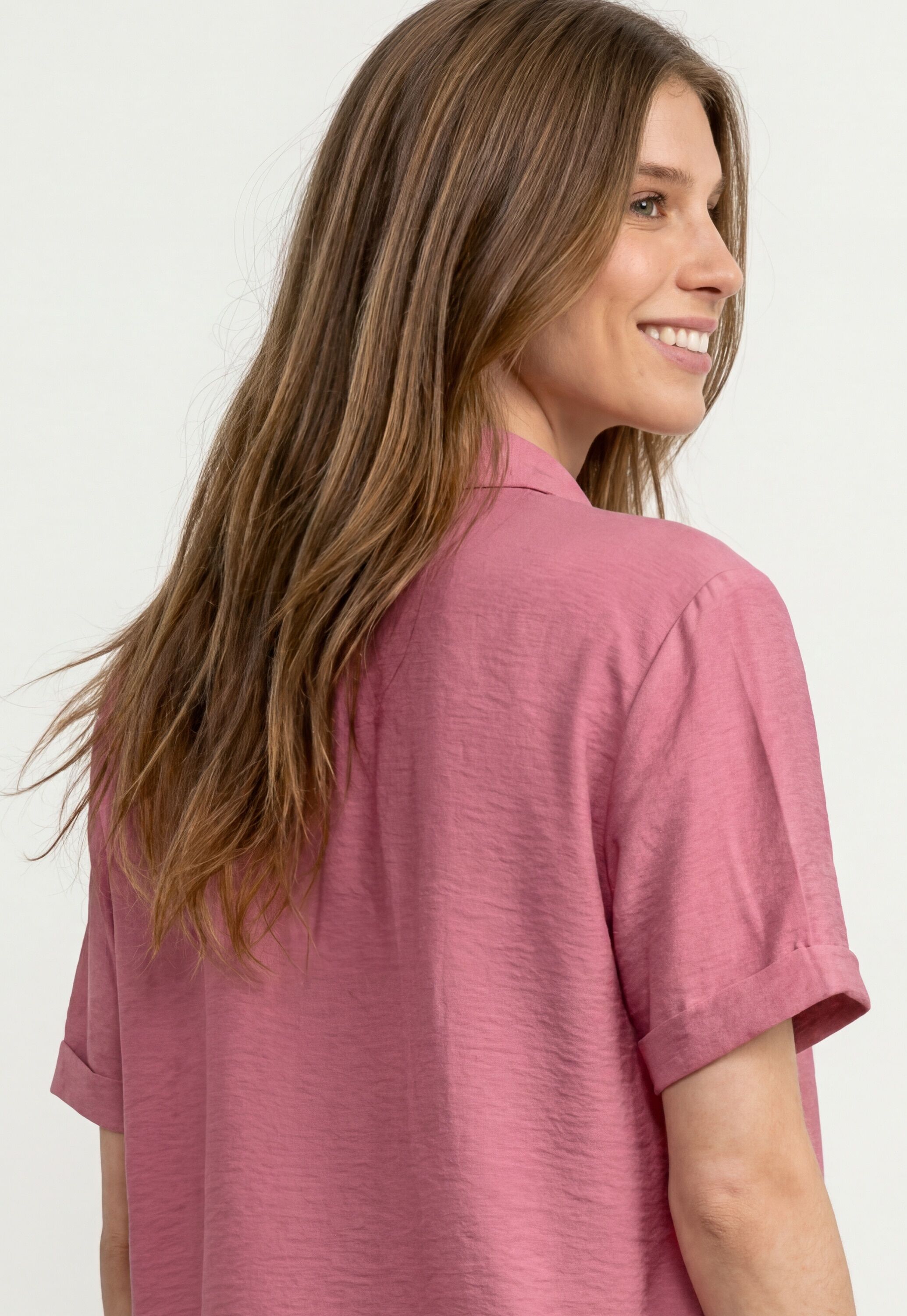 Hemdbluse STREET ONE, Damen, Gr. 44, rosa (blush berry), Web, Obermaterial: 88% Viskose, 12% Polyamid, unifarben, hüftlang, Aufschlag, Blusen Hemdbluse, Sommerbluse, unifarben, Viskosemix blush berry 44