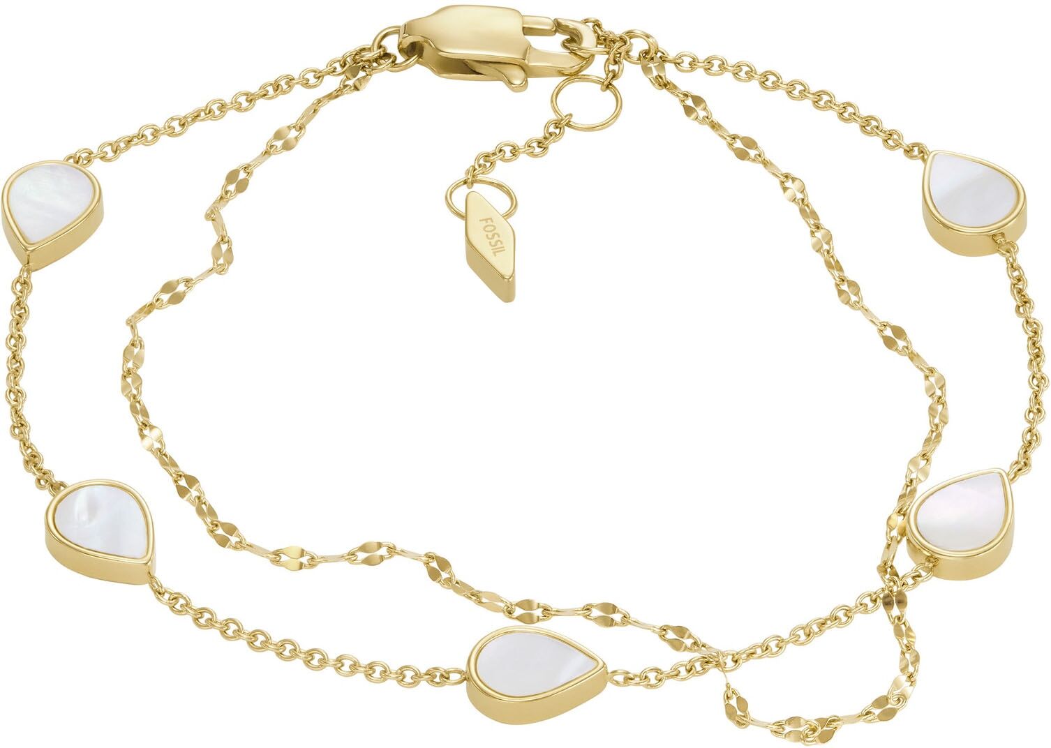 Armband FOSSIL "Schmuck Geschenk Edelstahl Armschmuck JEWELRY Tropfen", gold (gelbgoldfarben, weiß), Armbänder, Damen, 19cm, Edelstahl, Armband, mit Perlmutt