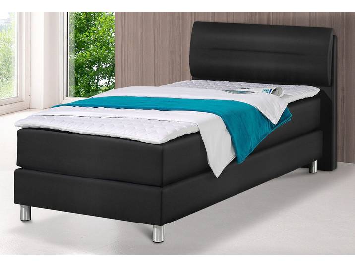 Boxspringbett, 100x200 cm, Kunstleder, Schwarz, 7-Zonen-Kaltschaummatratze, Modern, Maintal