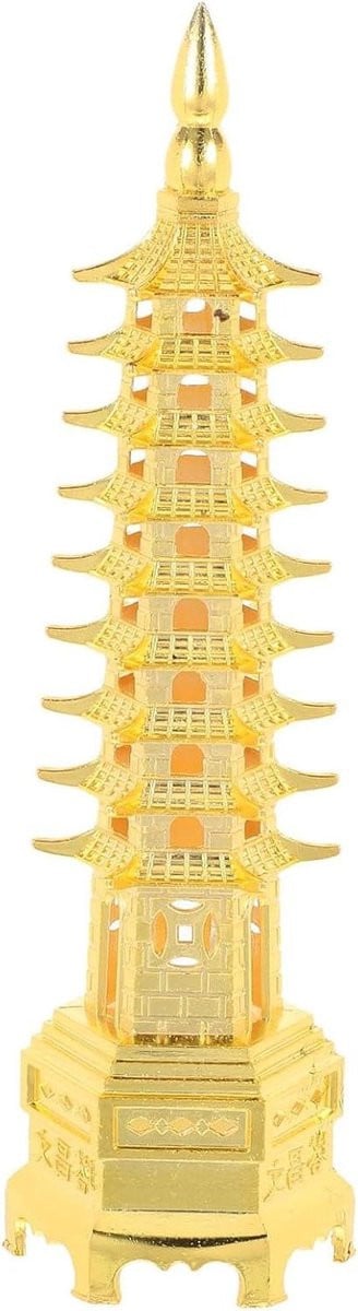 Goudkleurige Torenbeeld Pagode met 9 Niveaus voor Interieur Decoratie, Hoogte: 18 cm