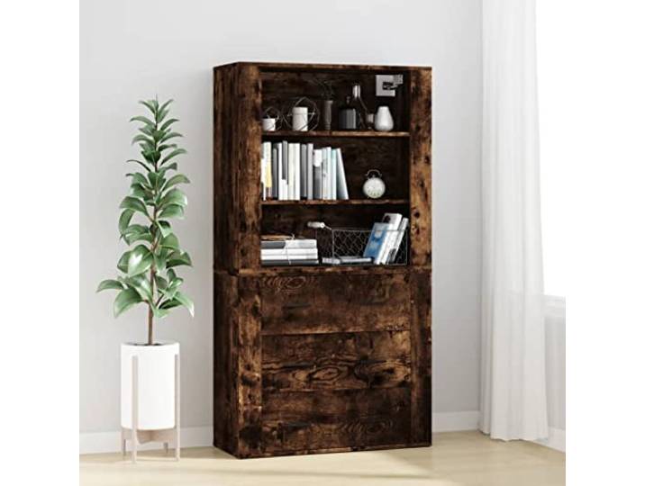 HEFZGDB Langlebiges Highboard für Wohnraum Ordnung: Highboard Räuchereiche aus Holzwerkstoff mit Wandmontage und glatter Oberfläche als stilvolles platzsparendes mit viel Stauraum