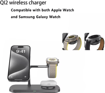 Inspire Picks PowerNest 3 in 1 Wireless Charging Stand Fast Charging Station For IPhone, Apple Watch & AirPods qi2 T255 black